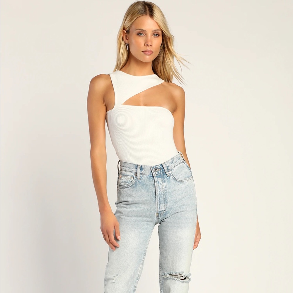 White crop one shoulder top.